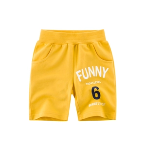 Kids bright yellow knit sports shorts with funny print and elastic waist for boys