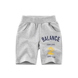Gray boys' casual knit shorts with elastic waistband and balance graphic print