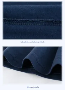 Detail showing the inner stitching and durable double-needle hem of a blue cotton T-shirt