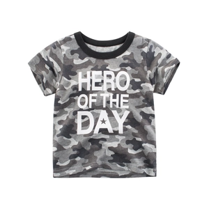T-Shirt En Coton Pour Enfants Motif Camouflage Manches Courtes Col Rond Hero Of The Day Slogan Décontracté Été Garçons Filles
