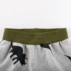 Short en coton pour enfant avec taille élastique verte et motif dinosaure noir