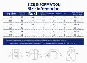 Detailed size guide table for children camouflage sweaters with measurements and age references