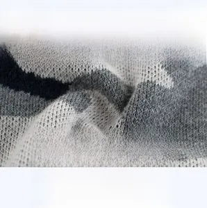 Close-up of soft breathable camouflage knit fabric in black gray and white tones