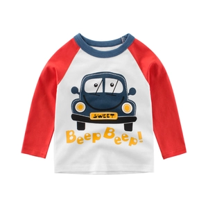 Kids Boys Long Sleeve T-Shirt Cotton Raglan Sleeves Cartoon Car Print Round Neck Casual Autumn Spring Top