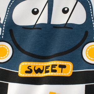Boys' long-sleeved cotton T-shirt featuring a cute cartoon bus print and SWEET lettering