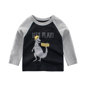 Boys Cartoon Dinosaur Printed Long Sleeve Raglan T-Shirt 100% Cotton Comfortable Casual Round Neck Kids Pullover Top