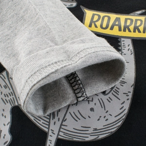 Kids long sleeve t-shirt with grey cuff detail and roar dinosaur print design