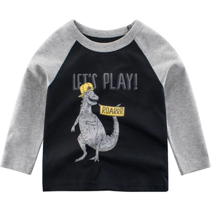 Kids long sleeve raglan T-shirt with cartoon dinosaur print and Let's Play text