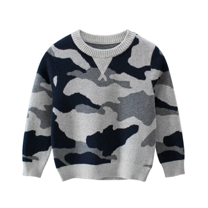 Kids Cotton Knit Sweater Camouflage Round Neck Long Sleeve Pullover Korean Style Trendy Childrens Top