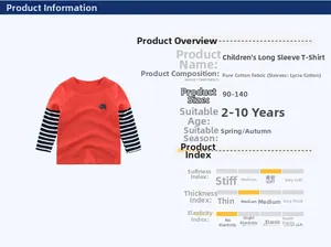 Detail view of cotton kids red long sleeve shirt with blue striped sleeves and elephant embroidery