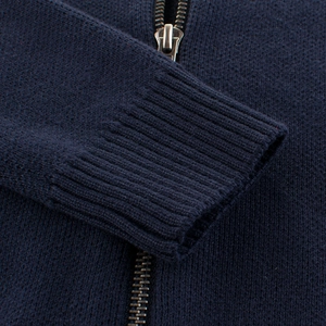 Navy blue knitted kids jacket with premium metal zipper and ribbed cuffs for spring