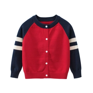 Kids Cardigan Sweater Pure Cotton Knit Outerwear Color Block Button Up Long Sleeve Preppy Style Casual Tops For Boys And Girls