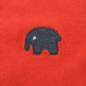 Kids long sleeve cotton t-shirt featuring grey elephant embroidery on red knit fabric