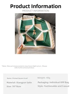 Detailed product information of the 70cm silk-like scarf with bear and letter prints