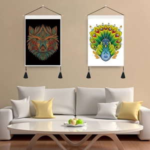 Bohemian Wall Hanging Tapestry Polyester Cotton Cloth With Wooden Pole And Tassels For Living Room Bedroom Decor Art