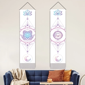 Bohemian Mystic Tapestry Cotton Linen Long Vertical Wall Hanging Lotus Moon Phases With Tassels Spiritual Home Decor