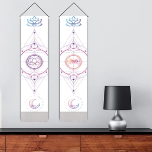Bohemian lotus and moon phase wall hanging tapestry with tassels for room decor