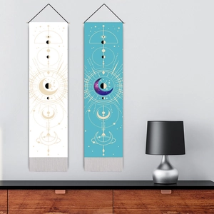 Tapices de pared con fases lunares y flecos grises para decoración de hogar elegante