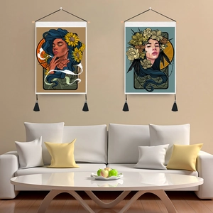 Vintage Tarot Card Tapestry Wall Hanging Cotton Polyester Decorative Poster With Wooden Rod Tassels Gothic Art Home Decor