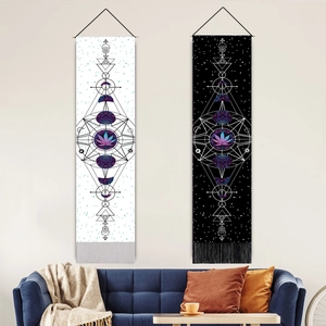 Wall Hanging Tapestry Polyester Cotton Bohemian Moon Phase Geometric Mandala Mystical Tassel Decor Aesthetic