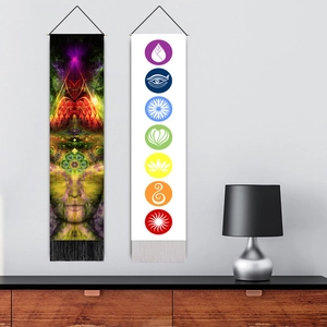 Bohemian yoga meditation wall tapestries with chakra symbols and psychedelic art design