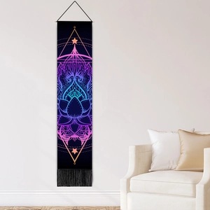 Mandala yoga tapestry with lotus pattern, purple gradient design and black tassels