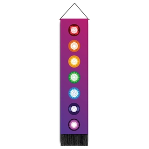 Chakra wall hanging meditation tapestry with purple gradient and black tassels decoration