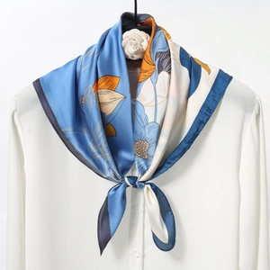 Elegant Satin Magnolia Flower Print Square Scarf For Women Vintage Silk Like Neck Scarf Hair Band Fashion Accessory Gift