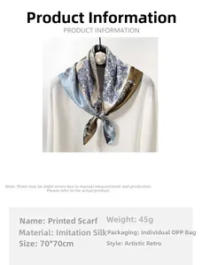 Close-up of vintage floral print silk scarf featuring elegant blue and beige color blocking