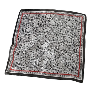 70cm Vintage Seidenschal mit Barock-Print und griechischem Schlüsselmuster-Saum