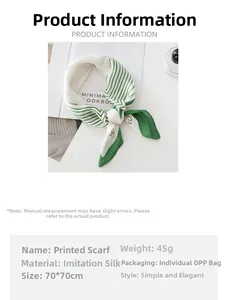 Infos sur le foulard carré de 70cm en soie à rayures vertes et blanches chic