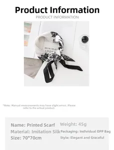 Detail of vintage floral faux silk square scarf with chic black and white plant pattern