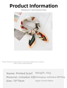 Detail view of French retro chain print square silk scarf with full specifications