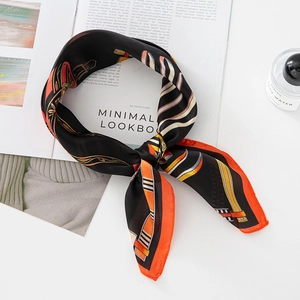 French Retro Square Scarf Imitation Satin Horse Harness Chain Print Elegant Necktie Headband Hair Tie For Women