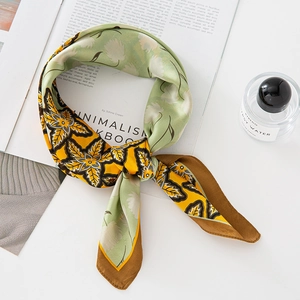 Maple Leaf Floral Print Square Scarf Faux Satin Elegant Contrast Color Neck Tie Hair Band Headscarf For Women