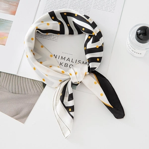 Foulard Carré Pour Femmes Simulation Satin À Pois Rayé Géométrique Bandana Cravate Bandeau Accessoire De Sac Élégant