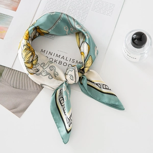 Femme Élégant Foulard Carré Satin Artificielle Imprimé Fleuri Mode Polyvalent Cravate Sac Bandage Bandeau Accessoire