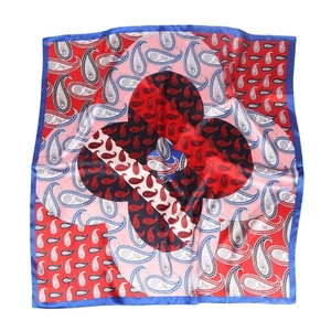 Französisches 90x90cm Seidentuch mit Paisley-Muster, Blumenmotiv und blauem Rand-Design
