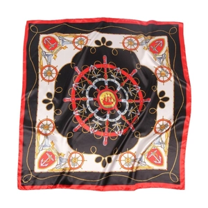 Compass pattern square silk scarf with nautical ship and anchor design on white background