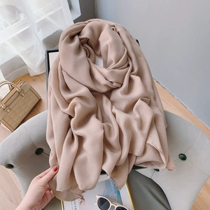 Écharpe longue en coton et lin pour femme couleur camel, châle élégant et doux
