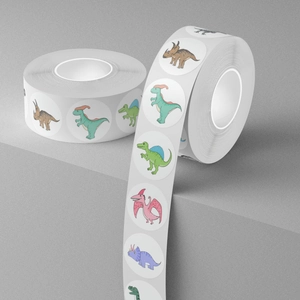 Roll of cartoon dinosaur stickers for kids decoration and sealing featuring various species