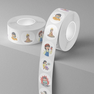 Roll of cartoon girl character stickers for DIY planners with various life scene illustrations