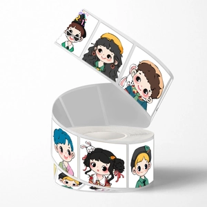 Roll of cute cartoon anime couple stickers featuring diverse hand-drawn character designs