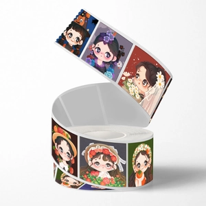 Roll of cute cartoon girl stickers for scrapbooking and phone cases in colorful designs
