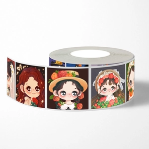 Roll of cute cartoon girl stickers for scrapbooking with various colorful anime characters