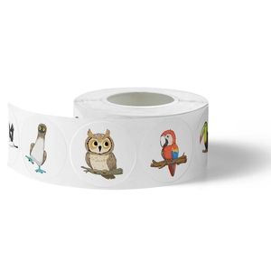 Rouleau d'autocollants oiseaux colorés avec hiboux et perroquets pour récompenses