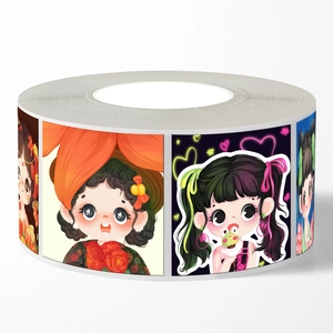 Roll of cute anime girl stickers in vibrant colors for scrapbooking and decoration