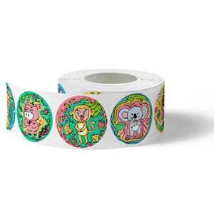 Rotolo di adesivi colorati con animali per bambini con motivi di maiale, scimmia e koala