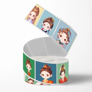 Roll of cute anime girl stickers featuring diverse oriental style characters for scrapbooking