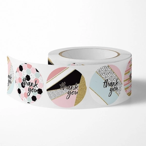 Rouleau d'autocollants ronds Thank You au design géométrique pour sceller les cadeaux